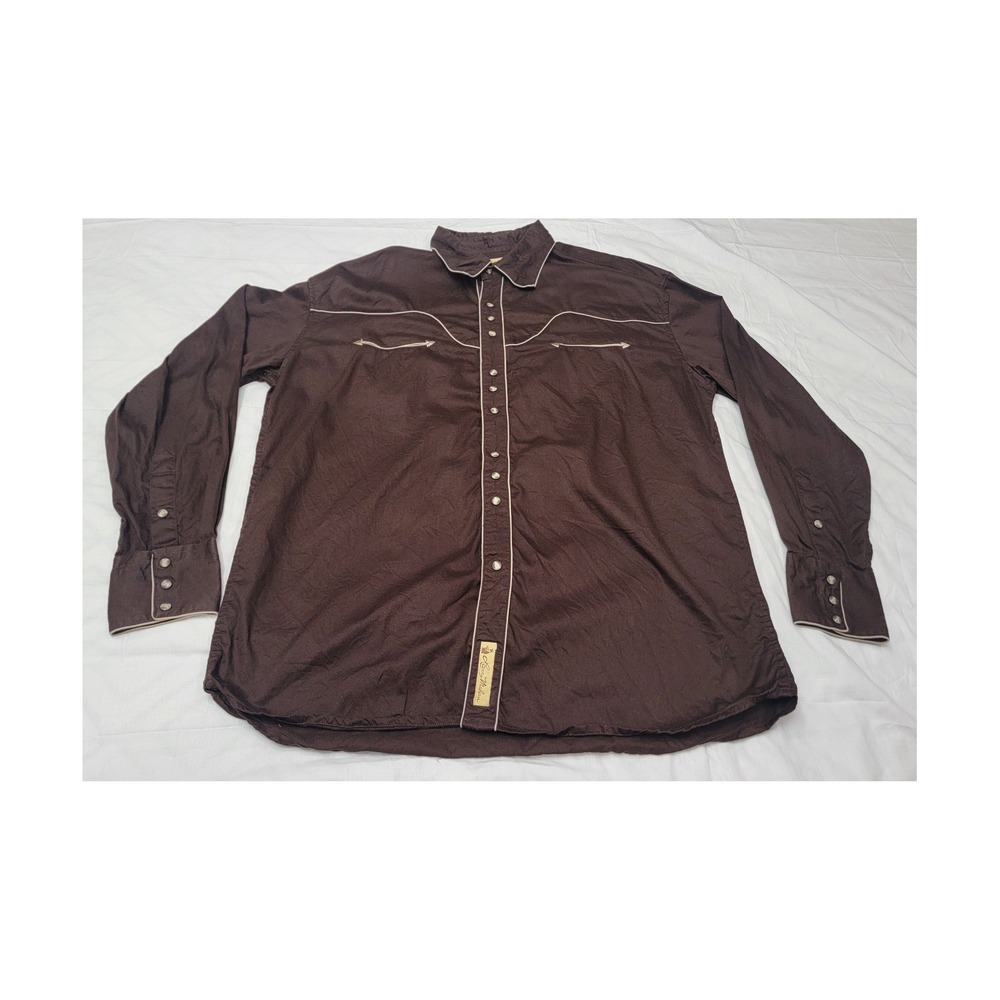Larry Mahan Mens XXL Brown Western Pearl Snap Shirt Smile Pockets LM-7770403